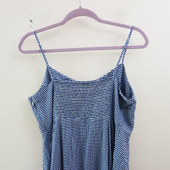 Old Navy Fit Flare Cami Blue White Gingham Smocked Summer Swing Mini Dress (L) - Picture 6 of 9